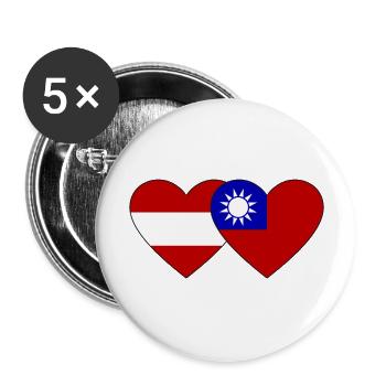 Austria Taiwan Flag Heart - Buttons large 2.2''/56 mm (5-pack) - white - Front