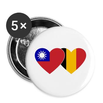 Taïwan Belgique Flag Heart - Lot de 5 grands badges (56 mm) - blanc - Devant