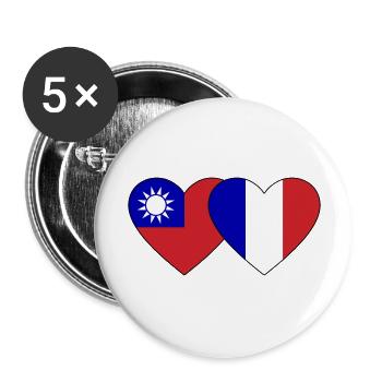 Taiwan France Flag Heart - Lot de 5 grands badges (56 mm) - blanc - Devant