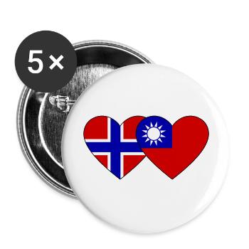 Norvège Taïwan Flag Heart - Lot de 5 grands badges (56 mm) - blanc - Devant