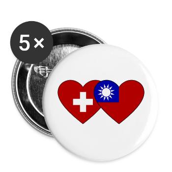Suisse Taiwan Flag Heart - Lot de 5 grands badges (56 mm) - blanc - Devant