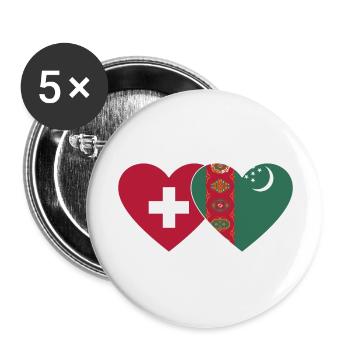 Schweiz Turkmenistan Flagge Herz - Buttons groß 56 mm (5er Pack) - Weiß - Vorne