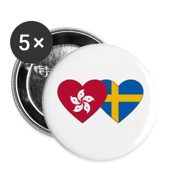 Hong Kong Sweden Flag Heart - Buttons large 2.2''/56 mm (5-pack) - white - Front