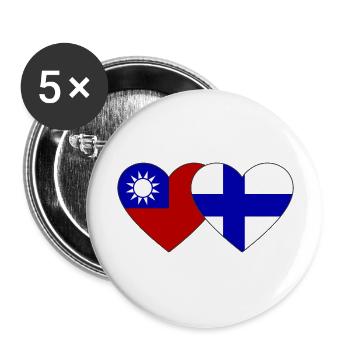 Taiwan Finlande Flag Heart - Lot de 5 grands badges (56 mm) - blanc - Devant