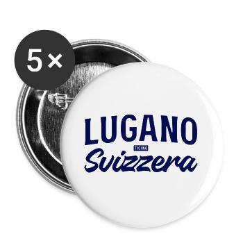 Lugano Svizzera Script Design - Buttons large 2.2''/56 mm (5-pack) - white - Front