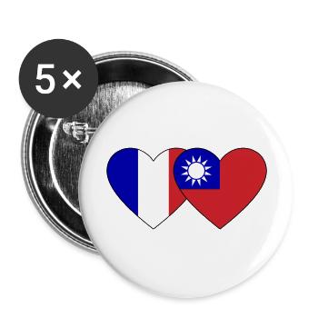 France Taïwan Flag Heart - Lot de 5 grands badges (56 mm) - blanc - Devant