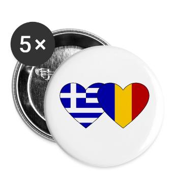 Griechenland Rumänien Flagge Herz - Buttons groß 56 mm (5er Pack) - Weiß - Vorne