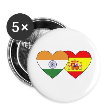 India Spain Flag Heart - Buttons large 2.2''/56 mm (5-pack) - white - Front