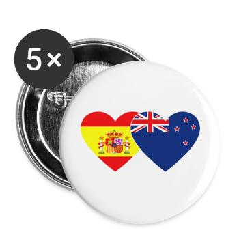Spanien Neuseeland Flagge Herz - Buttons groß 56 mm (5er Pack) - Weiß - Vorne
