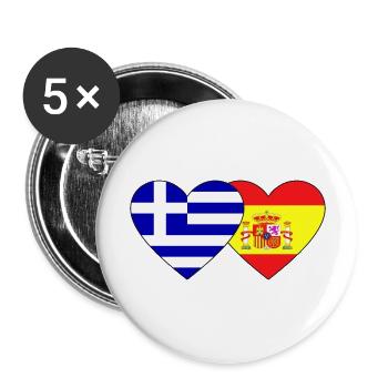 Griechenland Spanien Flagge Herz - Buttons groß 56 mm (5er Pack) - Weiß - Vorne