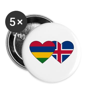 Mauritius Iceland Flag Heart - Buttons large 2.2''/56 mm (5-pack) - white - Front