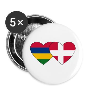 Mauritius Denmark Flag Heart - Buttons large 2.2''/56 mm (5-pack) - white - Front