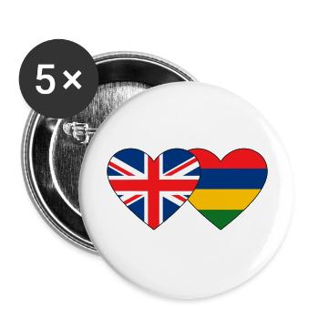 England Mauritius Flagge Herz - Buttons groß 56 mm (5er Pack) - Weiß - Vorne
