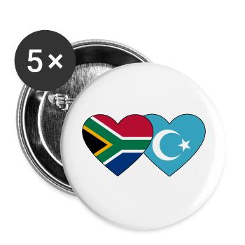 Afrique du Sud Uighur Flag Heart - Lot de 5 grands badges (56 mm) - blanc - Devant