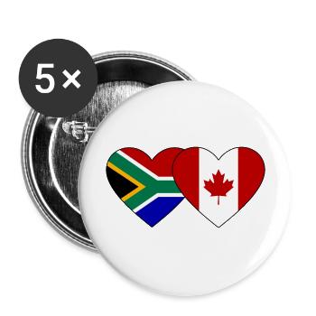 Afrique du Sud Canada Flag Heart - Lot de 5 grands badges (56 mm) - blanc - Devant