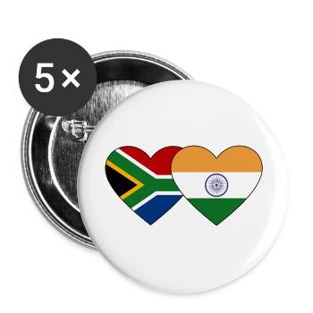 Afrique du Sud Inde Flag Heart - Lot de 5 grands badges (56 mm) - blanc - Devant