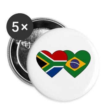 Südafrika Brasilien Flagge Herz - Buttons groß 56 mm (5er Pack) - Weiß - Vorne