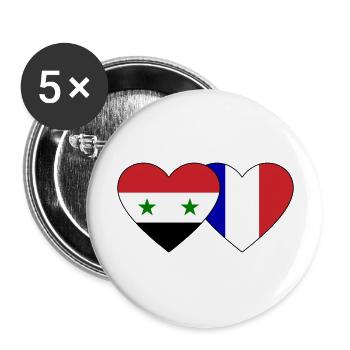 Syrien Frankreich Flagge Herz - Buttons groß 56 mm (5er Pack) - Weiß - Vorne