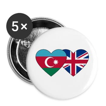 Azerbaijan England Flag Heart - Buttons large 2.2''/56 mm (5-pack) - white - Front