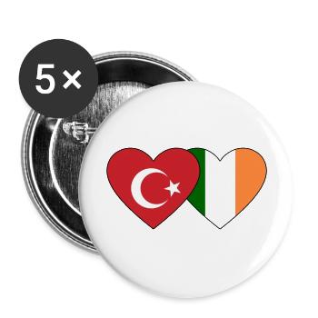 Turkey Ireland Flag Heart - Buttons large 2.2''/56 mm (5-pack) - white - Front