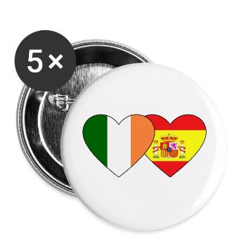 Ireland Spain Flag Heart - Buttons large 2.2''/56 mm (5-pack) - white - Front