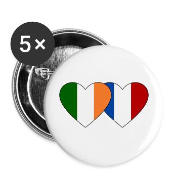 Irlande France Flag Heart - Lot de 5 grands badges (56 mm) - blanc - Devant