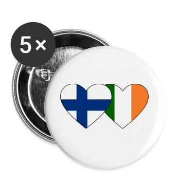 Finland Ireland Flag Heart - Buttons large 2.2''/56 mm (5-pack) - white - Front