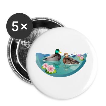 Enten Pärchen im Ententeich mit Seerosen - Buttons groß 56 mm (5er Pack) - Weiß - Vorne