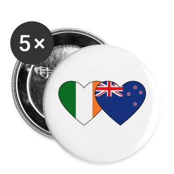 Ireland New Zealand Flag Heart - Buttons large 2.2''/56 mm (5-pack) - white - Front