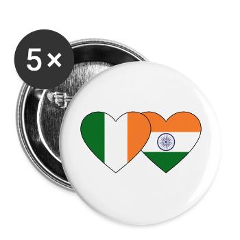 Ireland India Flag Heart - Buttons large 2.2''/56 mm (5-pack) - white - Front