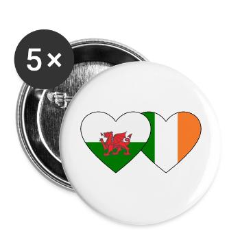 Wales Ireland Flag Heart - Buttons large 2.2''/56 mm (5-pack) - white - Front