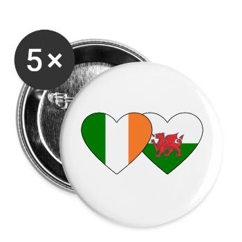 Ireland Wales Flag Heart - Buttons large 2.2''/56 mm (5-pack) - white - Front
