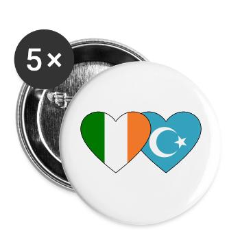 Irlande Uyghurs Flag Heart - Lot de 5 grands badges (56 mm) - blanc - Devant