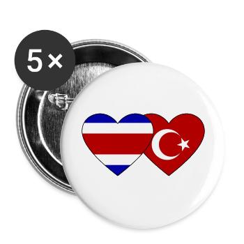 Coeur de drapeau de dinde du Costa Rica - Lot de 5 grands badges (56 mm) - blanc - Devant