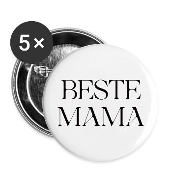 BESTE MAMA - Buttons groß 56 mm (5er Pack) - Weiß - Vorne