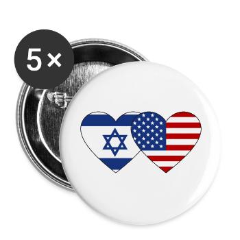 Israel USA Flag Heart - Buttons large 2.2''/56 mm (5-pack) - white - Front