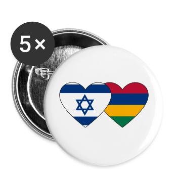 Israel Mauritius Flagge Herz - Buttons groß 56 mm (5er Pack) - Weiß - Vorne