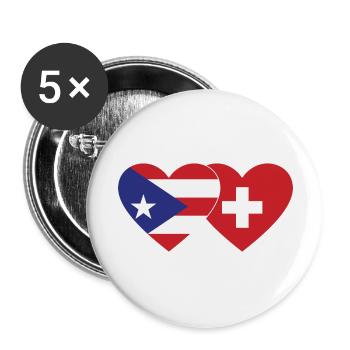 Puerto Rico Schweiz Herz Flagge - Buttons groß 56 mm (5er Pack) - Weiß - Vorne