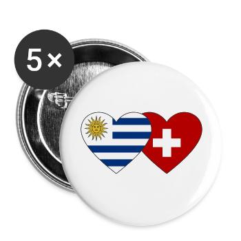 Uruguay Schweiz Herz Flagge - Buttons groß 56 mm (5er Pack) - Weiß - Vorne