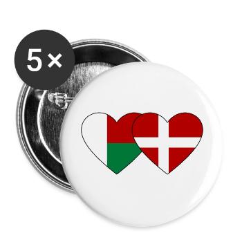 Madagascar Danemark Drapeau du Cœur - Lot de 5 grands badges (56 mm) - blanc - Devant
