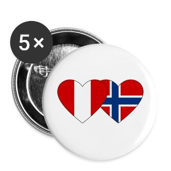 Pérou Norvège Drapeau du cœur - Lot de 5 grands badges (56 mm) - blanc - Devant
