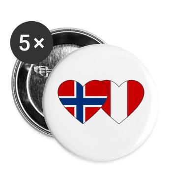 Norwegen Peru Herz Flagge - Buttons groß 56 mm (5er Pack) - Weiß - Vorne