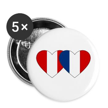 Pérou France Drapeau du Cœur - Lot de 5 grands badges (56 mm) - blanc - Devant