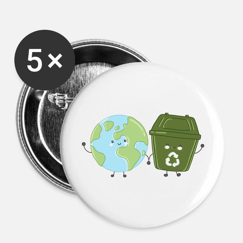 Recycling on earth hand in hand - Buttons large 2.2''/56 mm (5-pack) - white