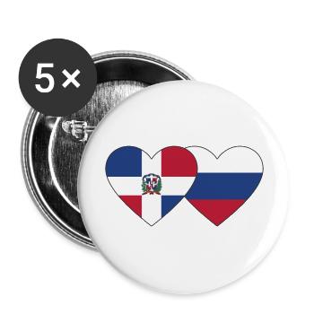 République dominicaine Russie Flag Heart - Lot de 5 grands badges (56 mm) - blanc - Devant