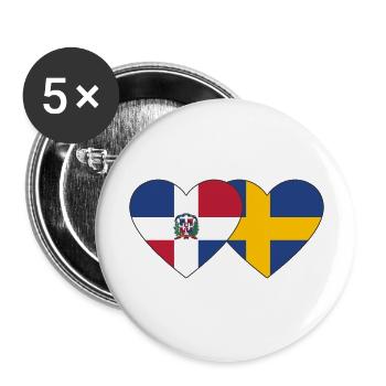 Dominikanische Republik Schweden Flagge Herz - Buttons groß 56 mm (5er Pack) - Weiß - Vorne
