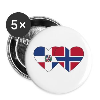 Dominikanische Republik Norwegen Flagge Herz - Buttons groß 56 mm (5er Pack) - Weiß - Vorne