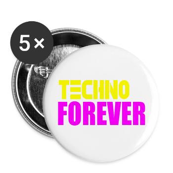 Techno forever - Buttons large 2.2''/56 mm (5-pack) - white - Front