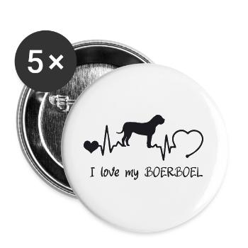 Boerboel mit Herzschlag - Buttons groß 56 mm (5er Pack) - Weiß - Vorne