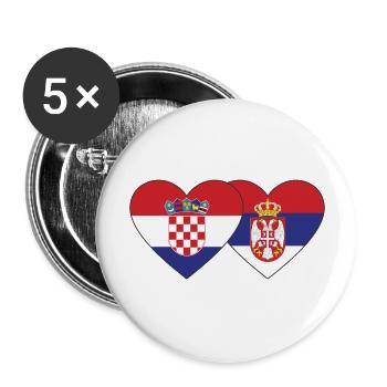 Kroatien Serbien Herz Flagge - Buttons groß 56 mm (5er Pack) - Weiß - Vorne